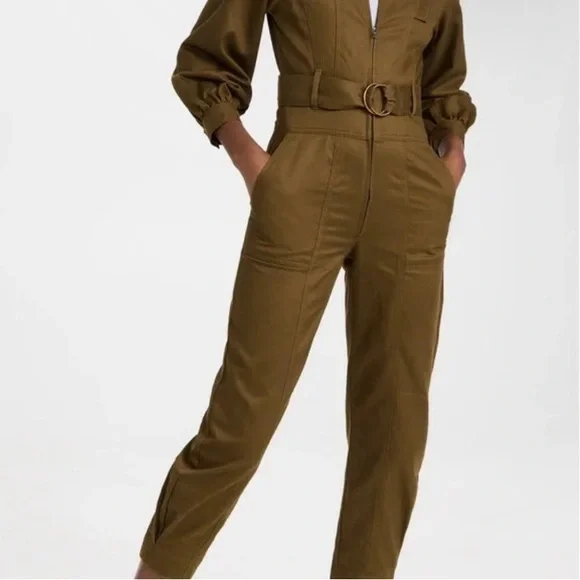 Madewell Olive Green 3/4 Sleeve Belted Jumpsuit coveralls size xs - Picture 3 of 13
